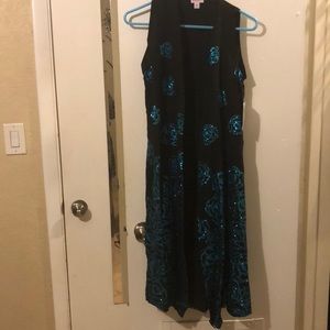 LuLaRoe XS Joy. Black with blue glitter roses